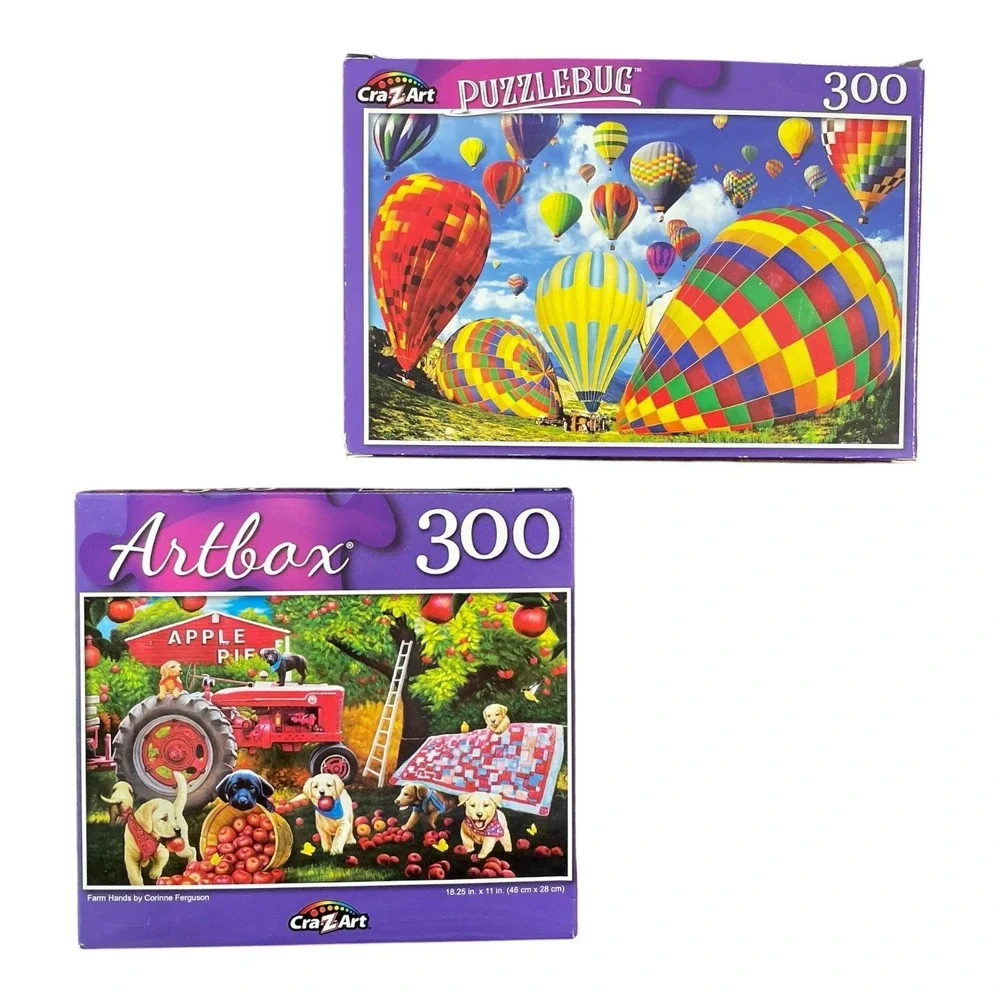 2 Puzzles Balloons Farm Hands Dogs Apples 300 Pc Jigsaw Cra Z Art New Puzzlebug